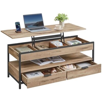 VASAGLE Salontafel, in hoogte verstelbaar, met laden, open vak, 50 x 120 cm, camelbruin en inktzwart LCT252K02 VASAGLE Salontafel, in hoogte verstelbaar, met laden, open vak, 50 x 120 cm, camelbruin en inktzwart LCT252K02