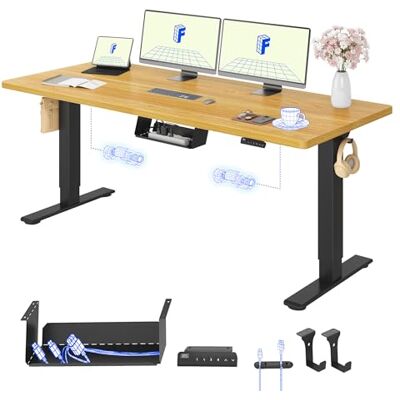FLEXISPOT In hoogte verstelbaar bureau met 2 motoren en 25 mm eendelige plaat, ergonomische bureautafel, 180 x 80 cm, esdoorn, zwart frame FLEXISPOT In hoogte verstelbaar bureau met 2 motoren en 25 mm eendelige plaat, ergonomische bureautafel, 180 x 80 cm, esdoorn, zwart frame