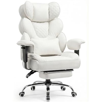 COMHOMA Ergonomische gamingstoel, 180 kg, met lendensteun en verstelbare voetensteun, hybride design van kunstleer en mesh, rugleuning 150 graden verstelbaar, hoge bureaustoel, wit COMHOMA Ergonomische gamingstoel, 180 kg, met lendensteun en verstelbare voetensteun, hybride design van kunstleer en mesh, rugleuning 150 graden verstelbaar, hoge bureaustoel, wit