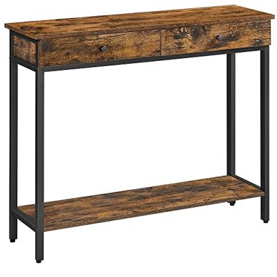 VASAGLE Consoletafel, hal tafel, bijzettafel, bank tafel met 2 laden, stalen frame, hal, woonkamer, industrieel ontwerp, vintage bruin-zwart LNT015B01 Table d'Entrée, Bout de Canapé, Style Moderne, Noir et Taupe, Collection BARNET LNT015B01 VASAGLE Consoletafel, hal tafel, bijzettafel, bank tafel met 2 laden, stalen frame, hal, woonkamer, industrieel ontwerp, vintage bruin-zwart LNT015B01 Table d'Entrée, Bout de Canapé, Style Moderne, Noir et Taupe, Collection BARNET LNT015B01