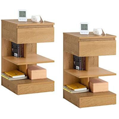SoBuy FBT49-Nx2 Set van 2 bijzettafels met 1 lade en 3 legplanken, naturel, ca. 39 x 65 x 39 cm SoBuy FBT49-Nx2 Set van 2 bijzettafels met 1 lade en 3 legplanken, naturel, ca. 39 x 65 x 39 cm