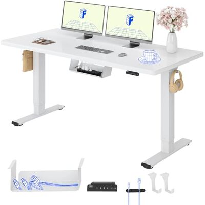 FLEXISPOT Elektrisch staand bureau met 2 motoren, 140 x 80 cm, met geheugenfunctiepaneel, in hoogte verstelbare elektrische tafel, belasting 100 kg, wit + wit FLEXISPOT Elektrisch staand bureau met 2 motoren, 140 x 80 cm, met geheugenfunctiepaneel, in hoogte verstelbare elektrische tafel, belasting 100 kg, wit + wit