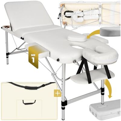 tectake ® Massagetafel, inklapbaar, professioneel, 3 zones, aluminium, cosmetica, massagebed, esthetische tafel, draagbaar, met armsteun, draagtas inbegrepen, wit tectake ® Massagetafel, inklapbaar, professioneel, 3 zones, aluminium, cosmetica, massagebed, esthetische tafel, draagbaar, met armsteun, draagtas inbegrepen, wit