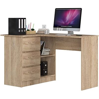 AKORD B-16 Hoekbureau met 3 laden, 2 planken, eenvoudige montage, 124 x 77 x 85 cm (b x h x d), 48 kg, Sonoma eiken AKORD B-16 Hoekbureau met 3 laden, 2 planken, eenvoudige montage, 124 x 77 x 85 cm (b x h x d), 48 kg, Sonoma eiken