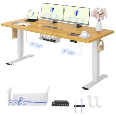 FLEXISPOT In hoogte verstelbaar bureau met 2 motoren en 25 mm eendelig tafelblad, ergonomische bureautafel, 180 x 80 cm, esdoorn en witte structuur FLEXISPOT In hoogte verstelbaar bureau met 2 motoren en 25 mm eendelig tafelblad, ergonomische bureautafel, 180 x 80 cm, esdoorn en witte structuur