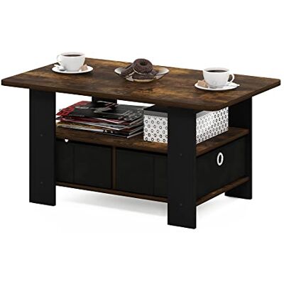 Furinno Andrey Salontafel met lade, afvalbak, Engineered Wood, barnsteengrenen/zwart Furinno Andrey Salontafel met lade, afvalbak, Engineered Wood, barnsteengrenen/zwart