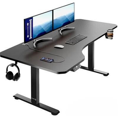 Casaria ® In hoogte verstelbaar elektrisch bureau 160 x 75 x 73-118 cm met hoofdtelefoonhouder, bekerhouder, bureau, speeltafel, modern, zwart, koolstof look Casaria ® In hoogte verstelbaar elektrisch bureau 160 x 75 x 73-118 cm met hoofdtelefoonhouder, bekerhouder, bureau, speeltafel, modern, zwart, koolstof look