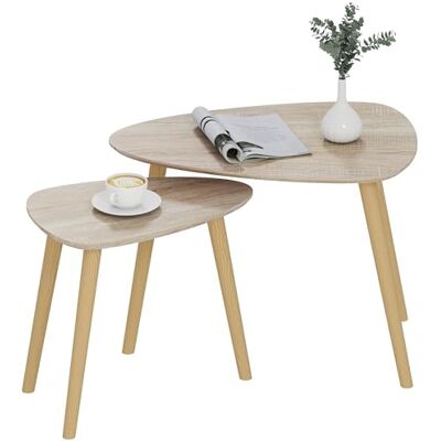 HOMCOM Set van 2 salontafels, uittrekbaar, poten, blad, natuurlijk hout HOMCOM Set van 2 salontafels, uittrekbaar, poten, blad, natuurlijk hout