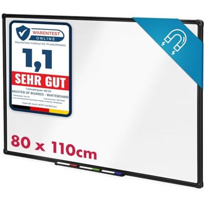KARAT Magnetisch whiteboard, 80 x 110 cm, met zwart aluminium frame en opbergplaat voor marker, memobord met montagemateriaal, voor kantoor, school, onyx KARAT Magnetisch whiteboard, 80 x 110 cm, met zwart aluminium frame en opbergplaat voor marker, memobord met montagemateriaal, voor kantoor, school, onyx
