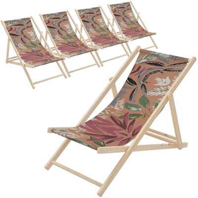ECD Germany Set van 5 klapstoelen van Chileense hout, bloemenmotief, bruin-rood-groen, verstelbare rugleuning, 3 ligposities, tot 120 kg, stoffen zonnebad, strand of tuin ECD Germany Set van 5 klapstoelen van Chileense hout, bloemenmotief, bruin-rood-groen, verstelbare rugleuning, 3 ligposities, tot 120 kg, stoffen zonnebad, strand of tuin