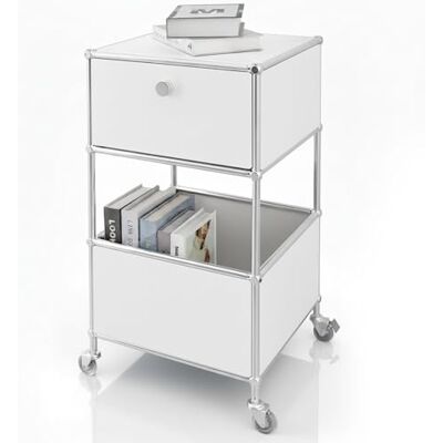Floordirekt Concept Epure MK-145 Metalen rek, bijzettafel, met wieltjes, wit, verchroomd, 69 x 40 x 40 cm (b x d x h), metalen rek voor woonkamer, kantoor, hal Floordirekt Concept Epure MK-145 Metalen rek, bijzettafel, met wieltjes, wit, verchroomd, 69 x 40 x 40 cm (b x d x h), metalen rek voor woonkamer, kantoor, hal