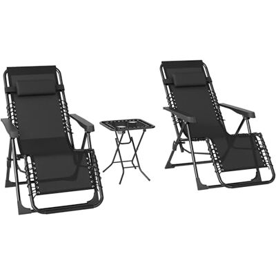 Outsunny Set van 2 zonneligstoel met zwaartekracht 3-delige ligstoel met bijzettafel en bekerhouder opvouwbaar zonnebad, verstelbare rugleuning en hoofdsteun voor terras, zwembad, zwart Outsunny Set van 2 zonneligstoel met zwaartekracht 3-delige ligstoel met bijzettafel en bekerhouder opvouwbaar zonnebad, verstelbare rugleuning en hoofdsteun voor terras, zwembad, zwart