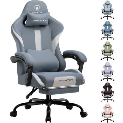 GTPLAYER Stoffen gamingstoel, bureaustoel, ergonomische stoel, gamerstoel, lendensteun en hoofdsteun, in hoogte verstelbare gamingstoel, draaibare computerstoel, blauw GTPLAYER Stoffen gamingstoel, bureaustoel, ergonomische stoel, gamerstoel, lendensteun en hoofdsteun, in hoogte verstelbare gamingstoel, draaibare computerstoel, blauw