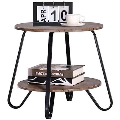 BAKAJI Salontafel met 2 planken, zwarte metalen frame, industrieel design, ruimtebesparend, ideaal voor keuken, woonkamer, kantoor, ronde opslag, 46 x 45 cm (hazelnoot) BAKAJI Salontafel met 2 planken, zwarte metalen frame, industrieel design, ruimtebesparend, ideaal voor keuken, woonkamer, kantoor, ronde opslag, 46 x 45 cm (hazelnoot)