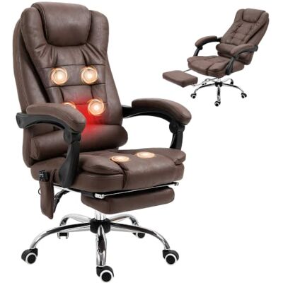 Vinsetto Masserende en verwarmde bureaustoel, microvezel, bruin Ergonomische bureaustoel, in hoogte verstelbaar, rugleuning kantelbaar, voetensteun, bekabelde afstandsbediening Vinsetto Masserende en verwarmde bureaustoel, microvezel, bruin Ergonomische bureaustoel, in hoogte verstelbaar, rugleuning kantelbaar, voetensteun, bekabelde afstandsbediening