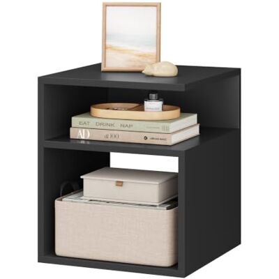 EUGAD Nachtkastje met 2 open vakken, kleine zwarte tafel voor slaapkamer, woonkamer, bank, 35 x 35 x 41 cm, 0006CTG EUGAD Nachtkastje met 2 open vakken, kleine zwarte tafel voor slaapkamer, woonkamer, bank, 35 x 35 x 41 cm, 0006CTG