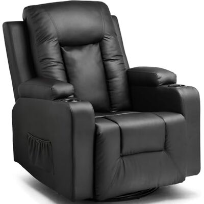 COMHOMA Relaxstoel met verstelbare rugleuning en voetensteun, 360 graden draaibare loungestoel van PU-leer met bekerhouder en zijzakken, ergonomische ondersteuning voor het hele lichaam, zwart COMHOMA Relaxstoel met verstelbare rugleuning en voetensteun, 360 graden draaibare loungestoel van PU-leer met bekerhouder en zijzakken, ergonomische ondersteuning voor het hele lichaam, zwart