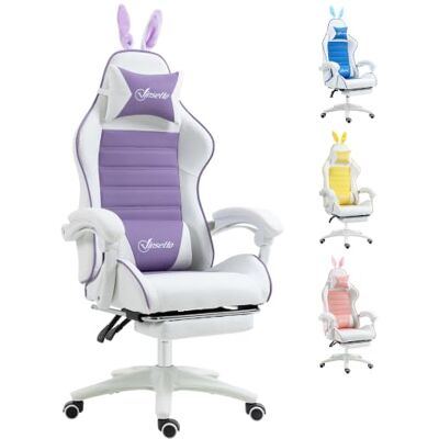 Vinsetto Kantelbare gamingstoel van kunstleer met afneembare konijnenoren, voetensteun, hoofdsteun en houten standaard, paars Vinsetto Kantelbare gamingstoel van kunstleer met afneembare konijnenoren, voetensteun, hoofdsteun en houten standaard, paars