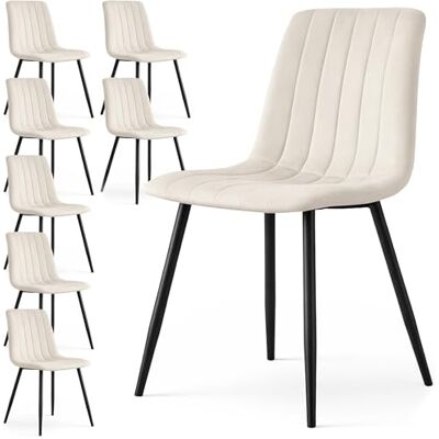 AKORD LIVO Set van 8 eetkamerstoelen, gestoffeerd, fluweel, zwarte metalen poten, maximale belasting 130 kg, voor keuken en eetkamer, 43,5 x 45,5 x 87 cm, beige AKORD LIVO Set van 8 eetkamerstoelen, gestoffeerd, fluweel, zwarte metalen poten, maximale belasting 130 kg, voor keuken en eetkamer, 43,5 x 45,5 x 87 cm, beige