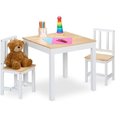 Relaxdays Kindermeubels, tafel en 2 stoelen, wit en natuur Uniseks, voor de kinderkamer Relaxdays Kindermeubels, tafel en 2 stoelen, wit en natuur Uniseks, voor de kinderkamer