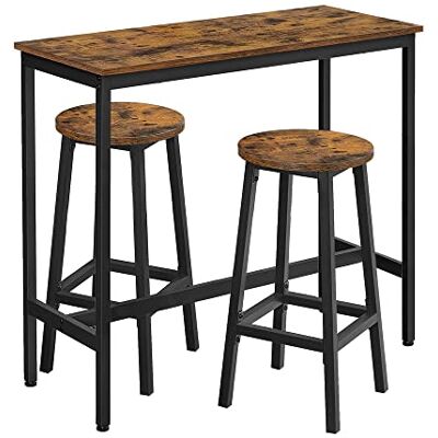 VASAGLE LBT219B01 Eettafelset, bartafel en kruk, bartafel met 2 ronde barkrukken, industrieel stalen frame, rustiek bruin en inktzwart VASAGLE LBT219B01 Eettafelset, bartafel en kruk, bartafel met 2 ronde barkrukken, industrieel stalen frame, rustiek bruin en inktzwart