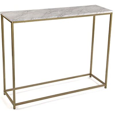 Versa Montpellier smalle entree meubel voor hal of hal, consoletafel, afmetingen (H x B x B) 81 x 30 x 100 cm, hout en metaal, marmer en goud Versa Montpellier smalle entree meubel voor hal of hal, consoletafel, afmetingen (H x B x B) 81 x 30 x 100 cm, hout en metaal, marmer en goud