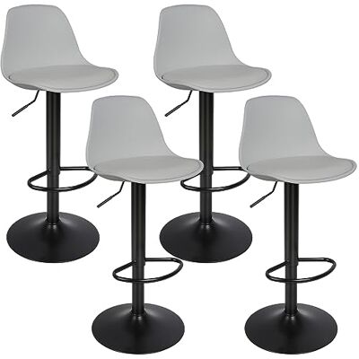 RELOVE Moderne barkruk hoge kruk met rugleuning van kunstleer, verstelbare draaibare keukenhoge stoel (4pc-B lichtgrijs) RELOVE Moderne barkruk hoge kruk met rugleuning van kunstleer, verstelbare draaibare keukenhoge stoel (4pc-B lichtgrijs)