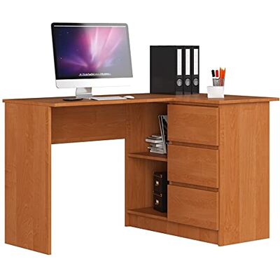 AKORD Hoekbureau B16 met legplank 124 cm 3 laden Voor thuis en op kantoor 124 x 77 x 85 cm 41,40 kg AKORD Hoekbureau B16 met legplank 124 cm 3 laden Voor thuis en op kantoor 124 x 77 x 85 cm 41,40 kg