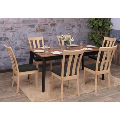 Mendler HWC-G46 Set van 6 eetkamerstoelen Stof en textiel Massief hout Natuurlijke structuur Zwart Mendler HWC-G46 Set van 6 eetkamerstoelen Stof en textiel Massief hout Natuurlijke structuur Zwart