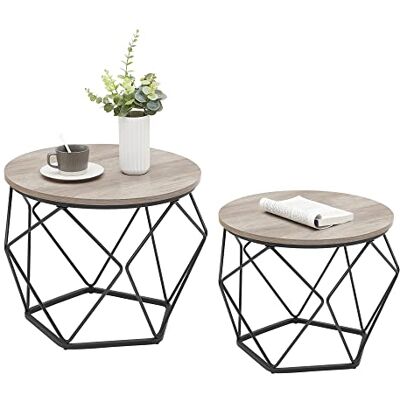 VASAGLE set van 2 salontafels, bijzettafel, woonkamertafel, bankkant, robuust stalen frame, voor woonkamer, slaapkamer, industriële stijl, grijs en zwart LET040B02 VASAGLE set van 2 salontafels, bijzettafel, woonkamertafel, bankkant, robuust stalen frame, voor woonkamer, slaapkamer, industriële stijl, grijs en zwart LET040B02