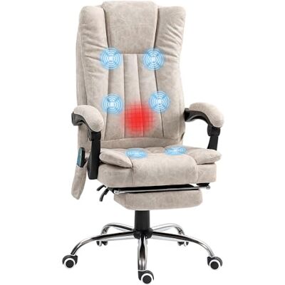 Vinsetto Massage- en verwarmde bureaustoel, ergonomische bureaustoel met verstelbare rugleuning, in hoogte verstelbaar, voetensteun en afstandsbediening, bekabeld, 360 graden draaibaar, crème Vinsetto Massage- en verwarmde bureaustoel, ergonomische bureaustoel met verstelbare rugleuning, in hoogte verstelbaar, voetensteun en afstandsbediening, bekabeld, 360 graden draaibaar, crème