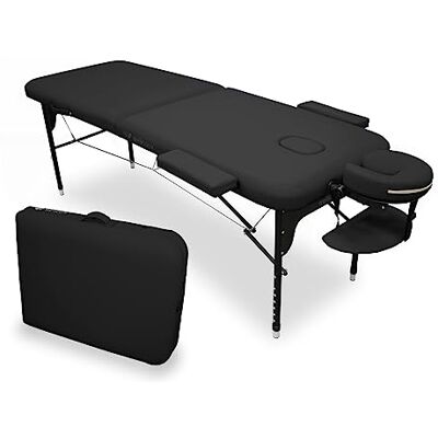 QUIRUMED WELLCORE Aluminium klaptafel, 185 x 65 cm, kunstleer, in hoogte verstelbaar, scharnierkop, gezichtsgat, zijarm, zwart, draagrugzak, tot 225 kg QUIRUMED WELLCORE Aluminium klaptafel, 185 x 65 cm, kunstleer, in hoogte verstelbaar, scharnierkop, gezichtsgat, zijarm, zwart, draagrugzak, tot 225 kg