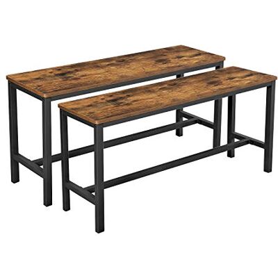 VASAGLE banken voor eettafel, set van 2, keukenbanken, eettafelbanken, 108 x 32,5 x 50 cm, keuken, eetkamer, stevig ijzeren frame, industrieel ontwerp, vintage bruin-zwart KTB33X VASAGLE banken voor eettafel, set van 2, keukenbanken, eettafelbanken, 108 x 32,5 x 50 cm, keuken, eetkamer, stevig ijzeren frame, industrieel ontwerp, vintage bruin-zwart KTB33X