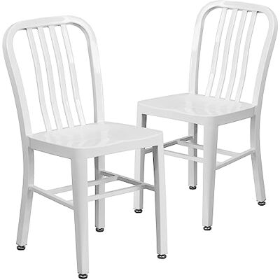 Flash Furniture Metalen stoel voor binnen en buiten, wit, 50,8 x 39,37 x 84,46 cm Flash Furniture Metalen stoel voor binnen en buiten, wit, 50,8 x 39,37 x 84,46 cm