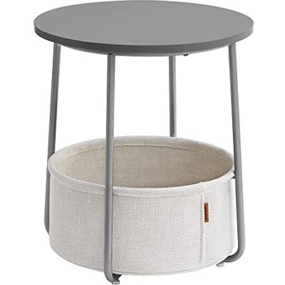 VASAGLE Kleine ronde salontafel, bijzettafel met stoffen mand, opslag, voor woonkamer, slaapkamer, nachtkastje, moderne stijl, cementgrijs en wolkenwit LET223G49 VASAGLE Kleine ronde salontafel, bijzettafel met stoffen mand, opslag, voor woonkamer, slaapkamer, nachtkastje, moderne stijl, cementgrijs en wolkenwit LET223G49