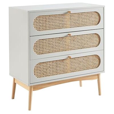 BAÏTA Commode SIXTINE parelgrijs en rotan rieten met 3 laden BAÏTA Commode SIXTINE parelgrijs en rotan rieten met 3 laden