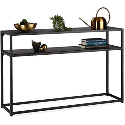 Relaxdays Entreeconsole met twee planken, hoge bijzettafel, tv-kast, MDF-metaal, 70 x 110 x 30 cm, zwart Relaxdays Entreeconsole met twee planken, hoge bijzettafel, tv-kast, MDF-metaal, 70 x 110 x 30 cm, zwart
