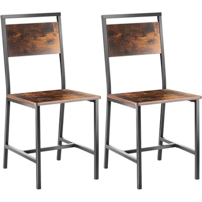 VEVOR Set van 2 eetkamerstoelen, houten tafelstoelen met frame en rugleuning van metaal, leren zijstoelen, moderne walnoothouten stoel in boerderijstijl voor keuken en woonkamer, bruin en VEVOR Set van 2 eetkamerstoelen, houten tafelstoelen met frame en rugleuning van metaal, leren zijstoelen, moderne walnoothouten stoel in boerderijstijl voor keuken en woonkamer, bruin en
