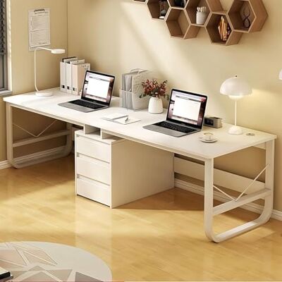 HCBHG Bureau voor 2 personen met 3 laden, grote dubbele schrijftafel, houten speeltafel voor 2 personen, dubbel werkstation, voor thuiskantoor (wit, 200 cm) HCBHG Bureau voor 2 personen met 3 laden, grote dubbele schrijftafel, houten speeltafel voor 2 personen, dubbel werkstation, voor thuiskantoor (wit, 200 cm)