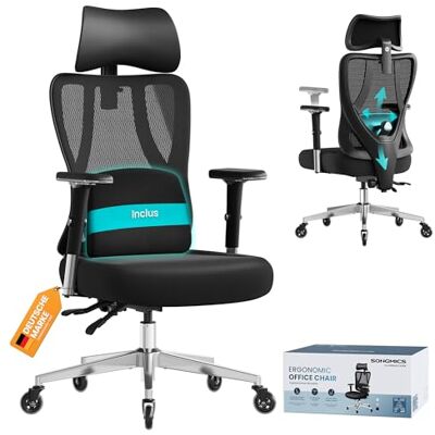 SONGMICS Ergonomische bureaustoel, bureaustoel, met lendensteun, hoofdsteun, armleuningen, voor verschillende maten, ondersteunt 150 kg, inktzwart OBN067BH01 SONGMICS Ergonomische bureaustoel, bureaustoel, met lendensteun, hoofdsteun, armleuningen, voor verschillende maten, ondersteunt 150 kg, inktzwart OBN067BH01