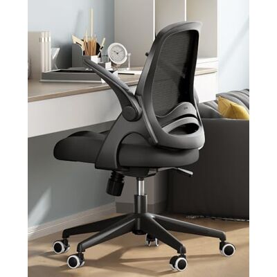 Hbada Bureaustoel met klaparmleuningen, ergonomisch, compact, 120° vergrendeling, 360° rotatie, versterkt nylonhars, zwart Hbada Bureaustoel met klaparmleuningen, ergonomisch, compact, 120° vergrendeling, 360° rotatie, versterkt nylonhars, zwart