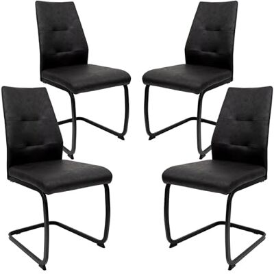 Trisens Eetkamerstoelen, moderne eetkamerstoelen, gestoffeerd, met robuust metalen frame, onderhoudsvriendelijk, met ademend oppervlak, 4-delig, zwart Trisens Eetkamerstoelen, moderne eetkamerstoelen, gestoffeerd, met robuust metalen frame, onderhoudsvriendelijk, met ademend oppervlak, 4-delig, zwart