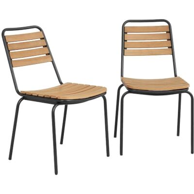 Outsunny Set van 2 stapelbare tuinstoelen, 61 x 47 x 81 cm, naturel Zitting en rugleuning van massief hout met latten, stalen frame, stoelen voor buiten, terras, balkon Outsunny Set van 2 stapelbare tuinstoelen, 61 x 47 x 81 cm, naturel Zitting en rugleuning van massief hout met latten, stalen frame, stoelen voor buiten, terras, balkon