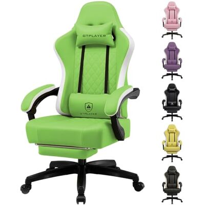 GTPLAYER Ergonomische gamingstoel van kunstleer met verende zitting, geïntegreerde armleuningen en voetensteun, belastbaar tot 150 kg. GTPLAYER Ergonomische gamingstoel van kunstleer met verende zitting, geïntegreerde armleuningen en voetensteun, belastbaar tot 150 kg.