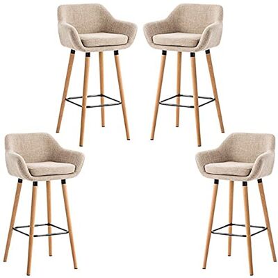 LANTUS Set van 4 barkrukken, met rugleuning en voetensteun, gevoerde kinderstoel, linnen oppervlak, zithoogte 64 cm, poten van massief hout, gewatteerde stof, elegant LANTUS Set van 4 barkrukken, met rugleuning en voetensteun, gevoerde kinderstoel, linnen oppervlak, zithoogte 64 cm, poten van massief hout, gewatteerde stof, elegant