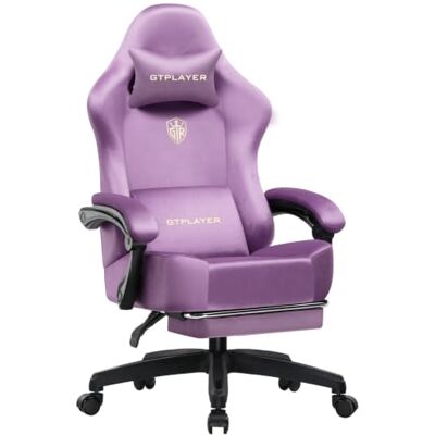 GTPLAYER Gamingstoel, ademend, ergonomisch, hoogwaardige stof, ergonomische stoel van polycarbonaat, rugleuning 160 graden verstelbaar en uittrekbare voetensteun, belasting 180 kg, lichtpaars GTPLAYER Gamingstoel, ademend, ergonomisch, hoogwaardige stof, ergonomische stoel van polycarbonaat, rugleuning 160 graden verstelbaar en uittrekbare voetensteun, belasting 180 kg, lichtpaars