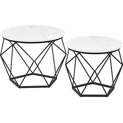 VASAGLE Ronde Salontafel, Set van 2, Bijzettafel, Sofa End, Moderne Stijl, Afneembaar Bovenblad, Stalen Frame, voor Woonkamer, Wit en Zwart LET040B59 VASAGLE Ronde Salontafel, Set van 2, Bijzettafel, Sofa End, Moderne Stijl, Afneembaar Bovenblad, Stalen Frame, voor Woonkamer, Wit en Zwart LET040B59