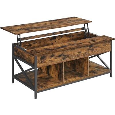 VASAGLE LCT215K01 Salontafel, in hoogte verstelbaar, open en verborgen opbergruimte, X-stangen, 60 x 120 x (48-62) cm, vintage bruin/zwart VASAGLE LCT215K01 Salontafel, in hoogte verstelbaar, open en verborgen opbergruimte, X-stangen, 60 x 120 x (48-62) cm, vintage bruin/zwart