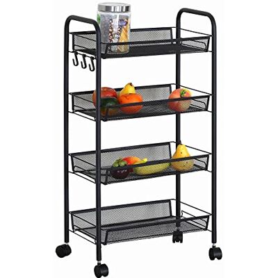 BAKAJI Multifunctionele trolley voor smalle en comfortabele ruimte, ruimtebesparend, keuken, kantoor, opbergdecoratie, design, kleur zwart (4 planken) BAKAJI Multifunctionele trolley voor smalle en comfortabele ruimte, ruimtebesparend, keuken, kantoor, opbergdecoratie, design, kleur zwart (4 planken)