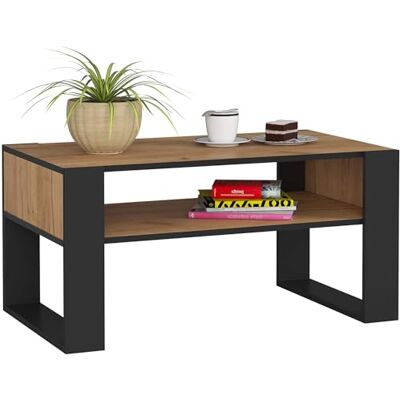 AKORD Houten tafel en salontafel DOMI salontafel met plank modern woondecoratie 92 x 45 x 53 cm ambachtelijke eik & zwart AKORD Houten tafel en salontafel DOMI salontafel met plank modern woondecoratie 92 x 45 x 53 cm ambachtelijke eik & zwart